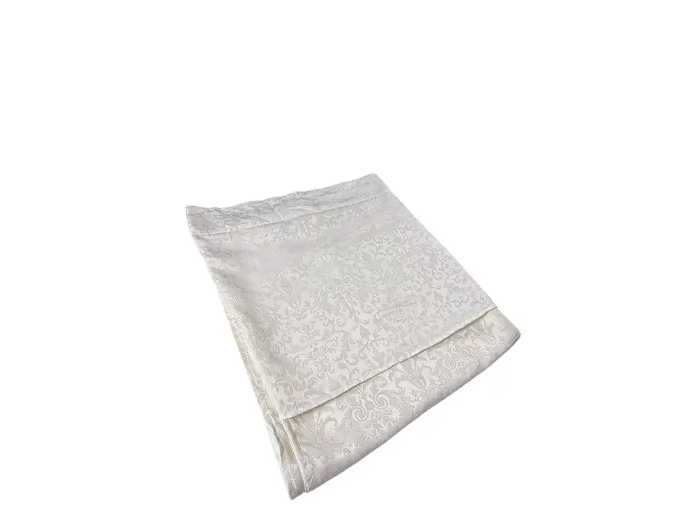 Single Ivory Damask Print Satin Curtain Panel with Attached Valance 62 Long